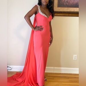Jovani Coral Dress with Rhinestones size 6